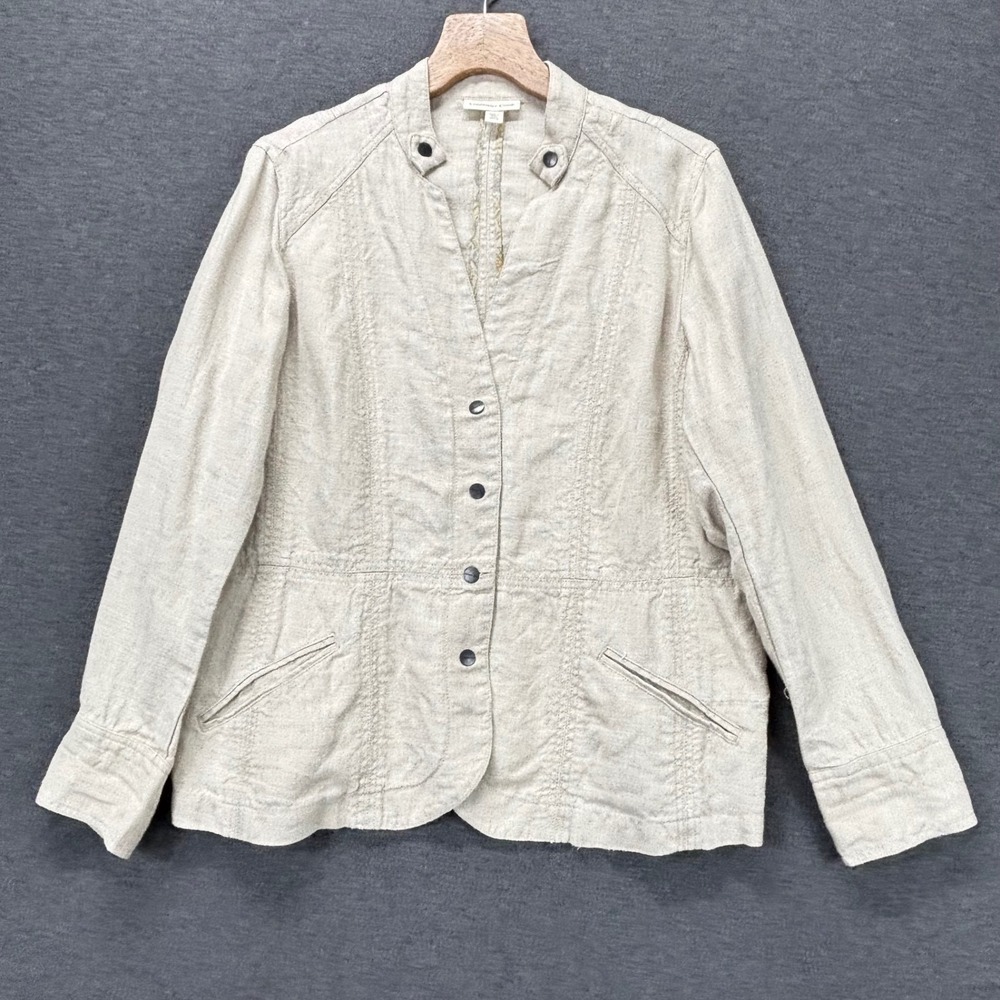 Coldwater Creek Jacket Womens 18 Beige Linen Snap Front Tailored Lightweight